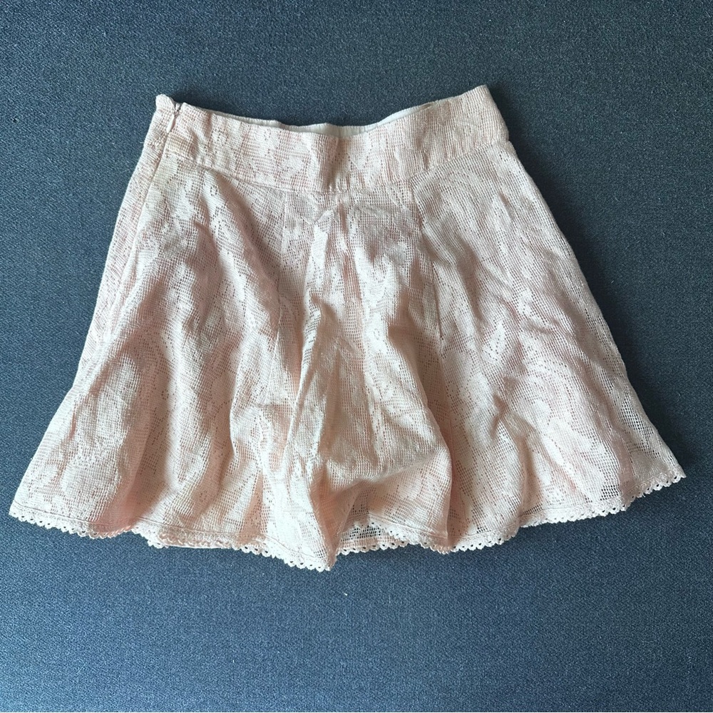 Linen lace pink shirt skirt